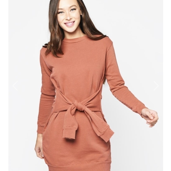 NEW Revolve Monrow Briana tie in front LS cotton sweatshirt dress, size small - Picture 1 of 6